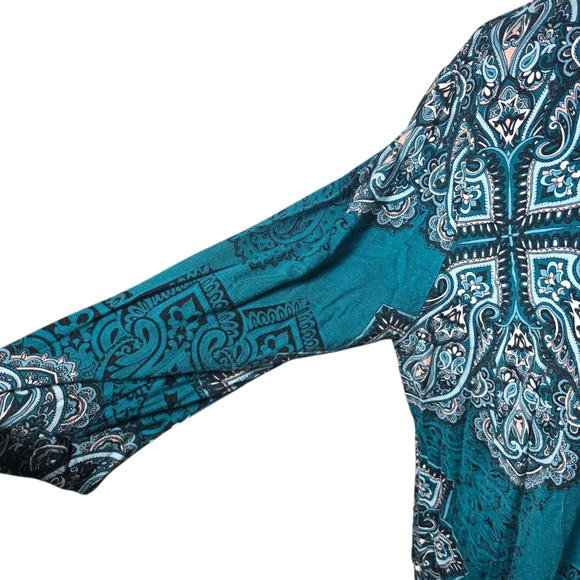 Chico's Size 3 (Approx Size 16) Blue and Black Asymmetrical 3/4 Sleeve Tunic - Picture 3 of 8